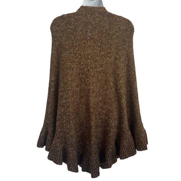 Cabi Women Ruffle Hem Brown Marled Knit Sweater Poncho Shawl One Sz Boho Hippie - Picture 2 of 15